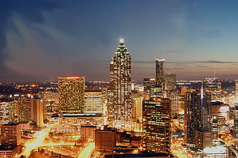 Atlanta Georgia Downtown Skyline At Night With Illuminated Skyscrapers