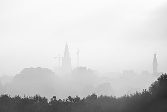 Foggy Black and White Cityscape of Groningen Netherlands