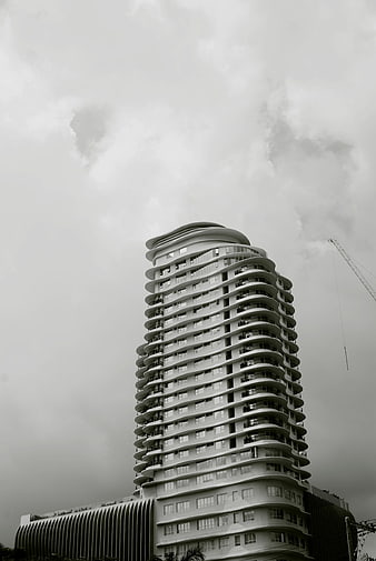 Modern Curved Skyscraper Architecture in Black and White