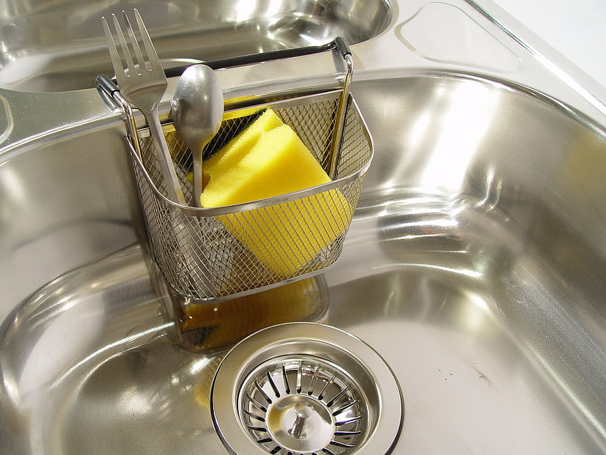 Stainless Steel Kitchen Sink With Sponge And Utensils