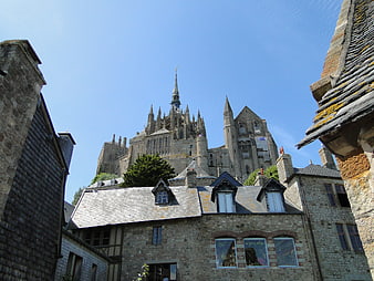 Mont Saint-Michel Gothic Architecture Viewed from Village Street
