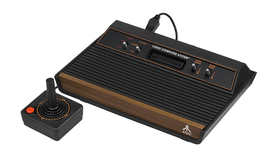 Atari 2600 Video Computer System with Wood Grain Panel and Joystick Controller