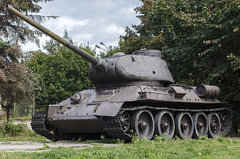 Weathered Soviet T-34 Tank Memorial Displayed In Park