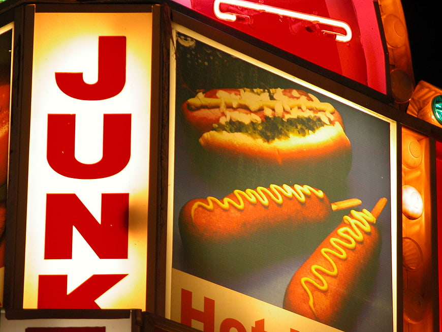 Neon Hot Dog Sign at Night Carnival Fair