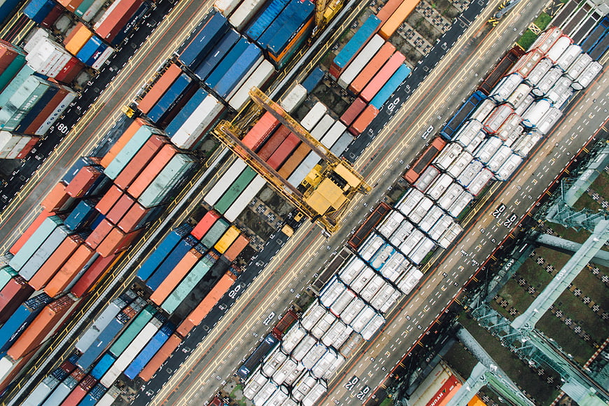 Aerial View of Colorful Shipping Containers in Port