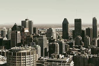 Montreal Downtown Skyline with Skyscrapers and River View