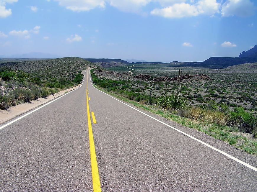 Desert Highway Winding Through Big Bend Texas Landscape