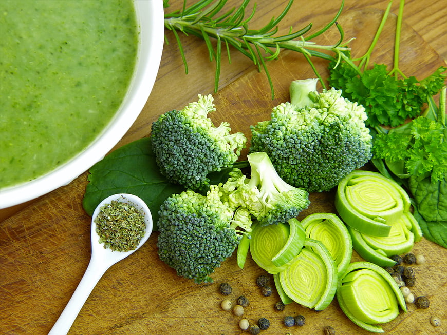 Healthy Green Vegetable Soup with Fresh Broccoli and Leeks
