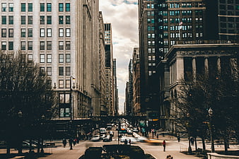 Urban City Street with Skyscrapers and Traffic
