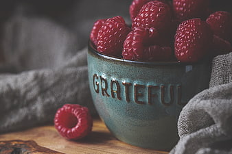 Raspberries in Grateful Ceramic Bowl