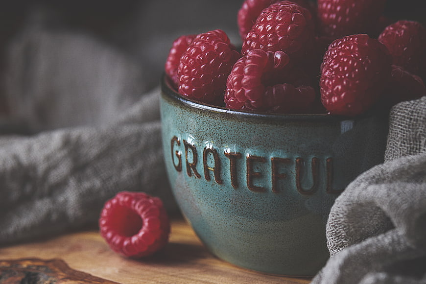Raspberries in Grateful Ceramic Bowl