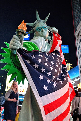 Statue of Liberty Street Performer in Times Square at Night