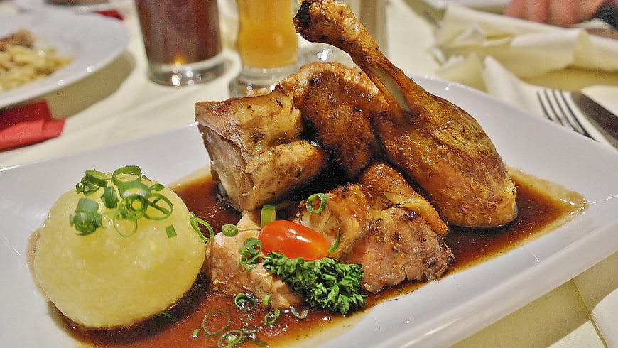 Roasted Duck Leg with Potato Dumpling and Gravy