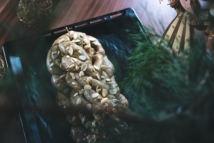 Traditional Czech Vánočka Christmas Bread with Almonds