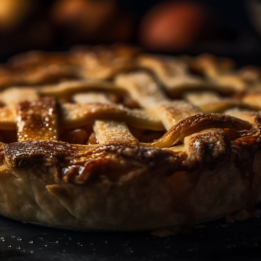 Close-up of golden lattice apple pie crust