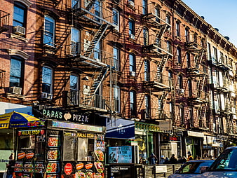 Brooklyn Street Scene with Brick Buildings and Shops