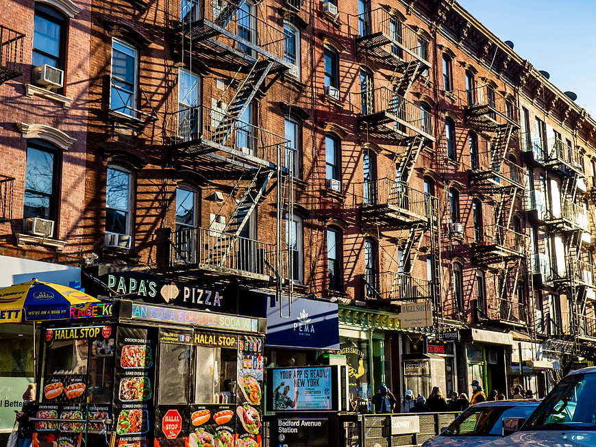 Brooklyn Street Scene with Brick Buildings and Shops