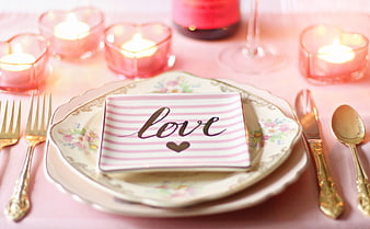 Romantic Pink Table Setting with Love Napkin and Candles