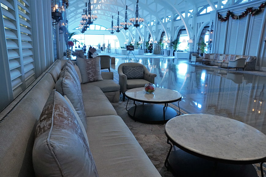 Luxurious Hotel Lobby Lounge With Marble Floors And Elegant Seating