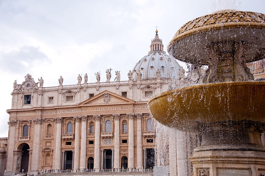St. Peter's Basilica and Fountain in Vatican City, Rome