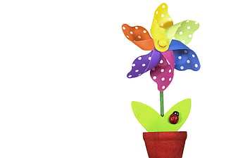 Colorful Polka Dot Pinwheel Flower in Red Pot