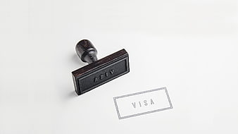 Wooden rubber stamp with VISA imprint on white background