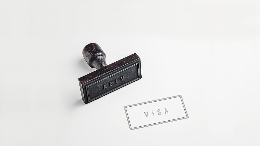Wooden rubber stamp with VISA imprint on white background