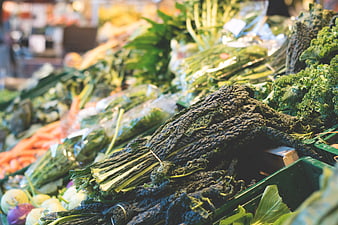 Fresh Lacinato Kale and Vegetables at Farmers Market