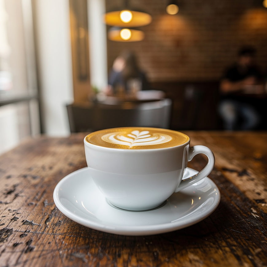 Artisan Latte with Foam Art on Rustic Wooden Table