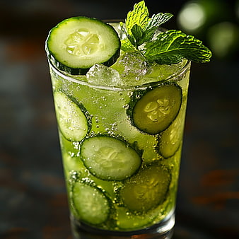 Refreshing Cucumber Mint Sparkling Drink in Glass