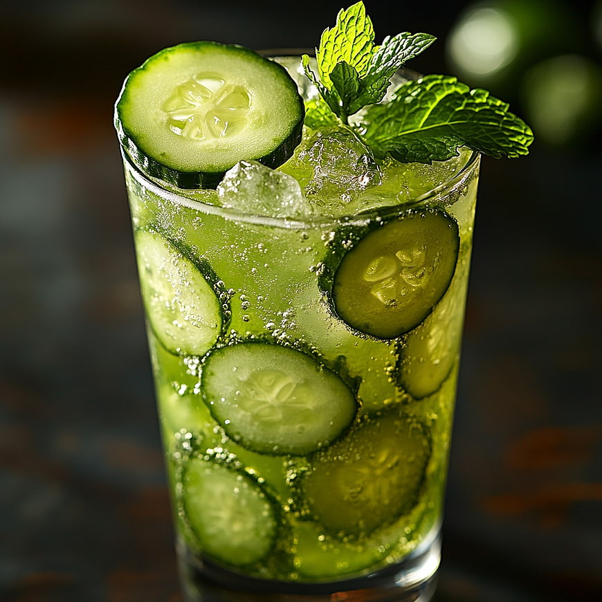 Refreshing Cucumber Mint Sparkling Drink in Glass