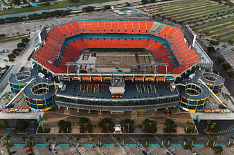 Aerial View of Hard Rock Stadium with Orange Seats