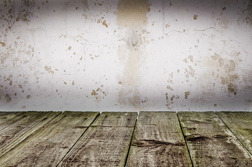 Rustic wooden floor and distressed grunge wall background