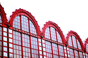 Red Arched Train Station Architecture Detail