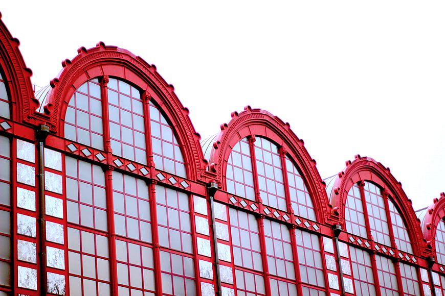 Red Arched Train Station Architecture Detail