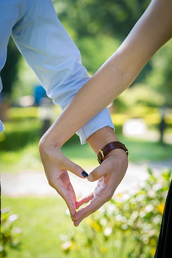 Couple Making Heart Shape with Hands in Park