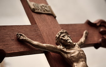 Close-up of Wooden Crucifix with Jesus Figure