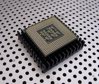 Close-up of a CPU Processor on a Black Heatsink
