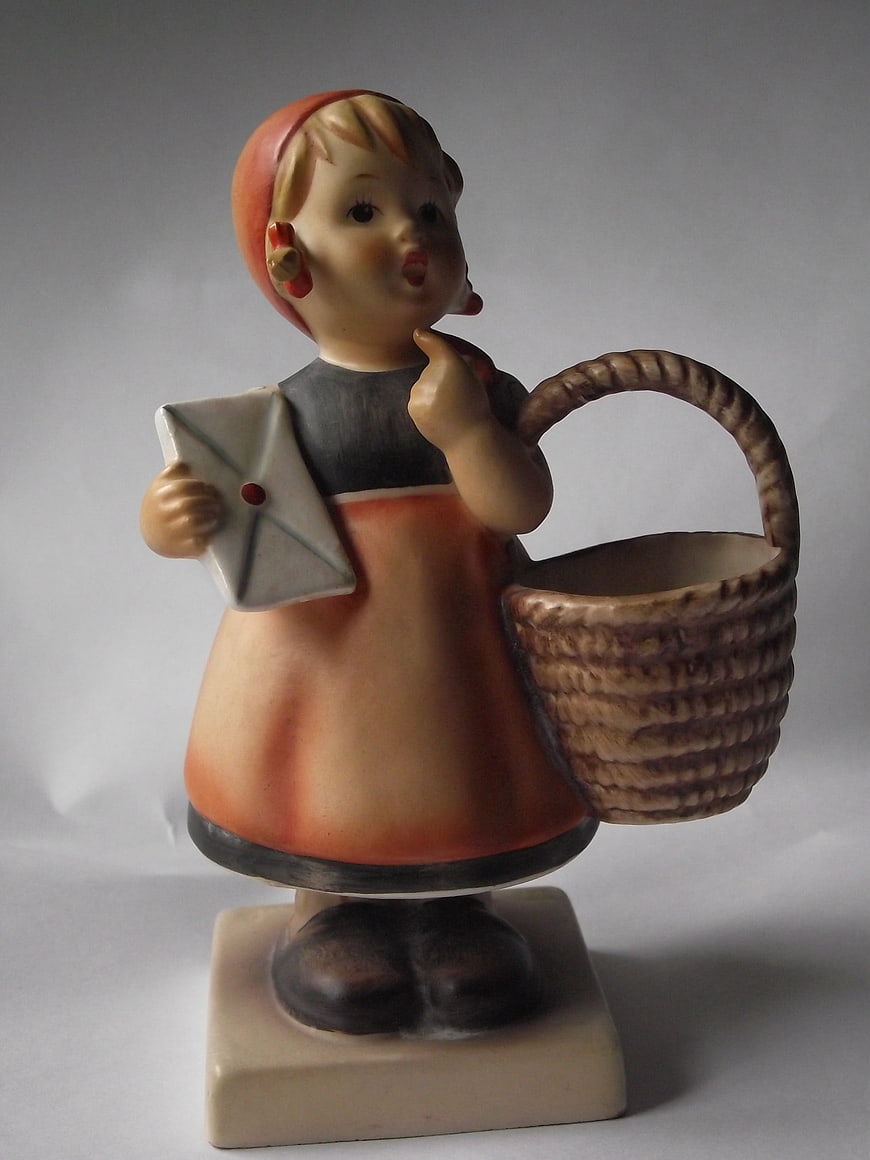 Vintage Hummel Ceramic Figurine of Girl with Letter and Basket