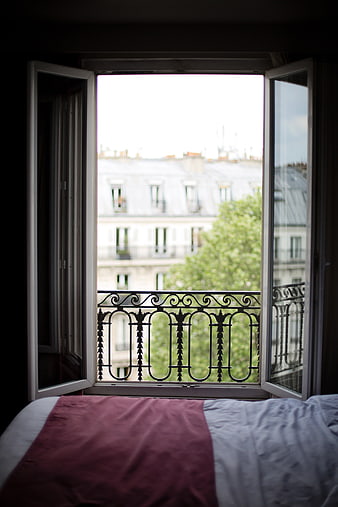 Parisian Hotel Room View Through Open Window