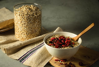 Healthy Oatmeal Porridge with Goji Berries and Dried Fruit