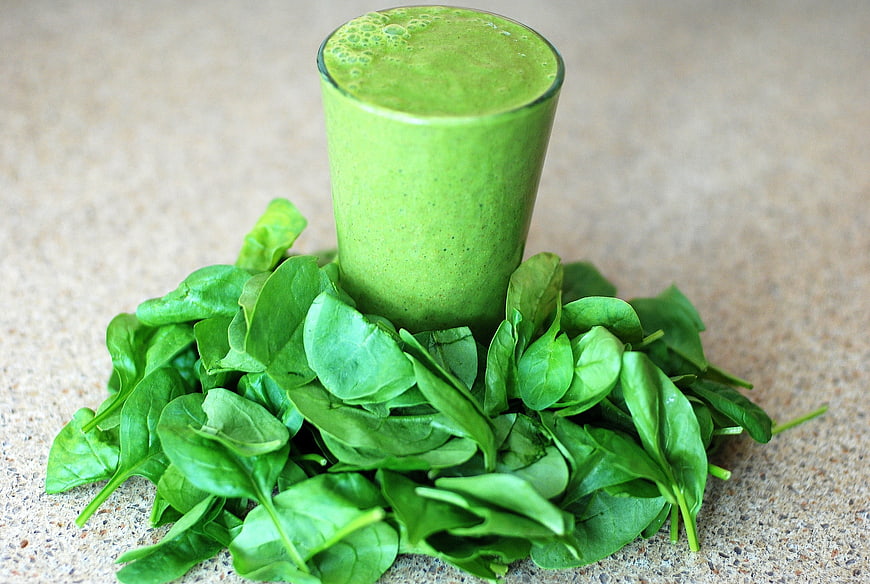 Fresh Green Spinach Smoothie with Raw Leaves