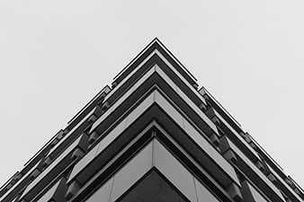 Low angle black and white modern skyscraper architecture