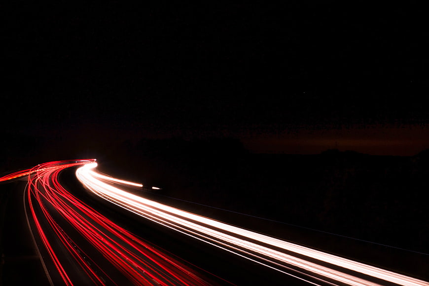 Long Exposure Car Light Trails on Night Highway