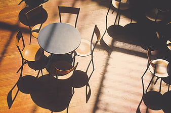 High Angle View of Empty Round Table and Chairs