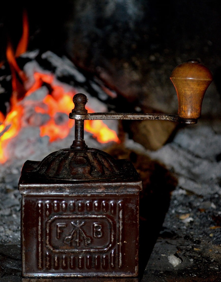 Vintage Cast Iron Coffee Grinder by Fire