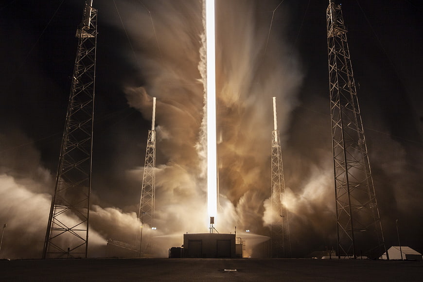 Rocket Launch Night Test Fire Exhaust Plume