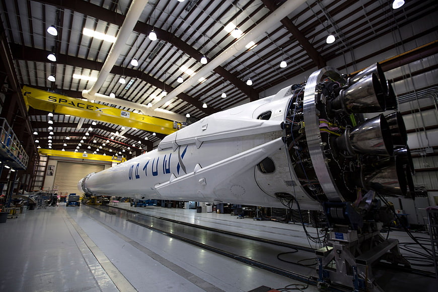 SpaceX Falcon 9 Rocket in Assembly Hangar
