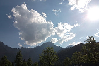 Dramatic Mountain Landscape with Clouds and Sunlight