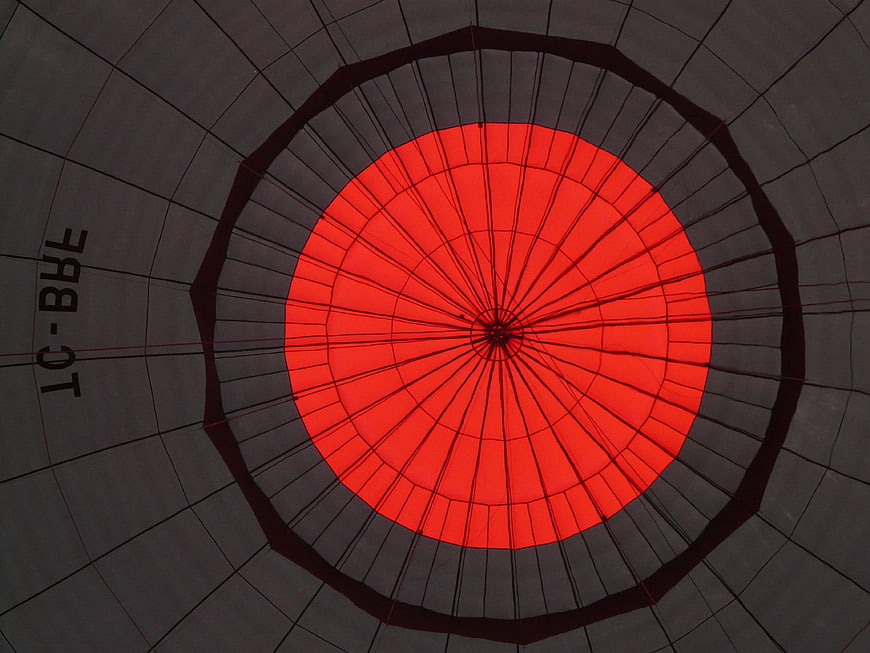 Interior View of Hot Air Balloon Envelope With Red Burner Opening